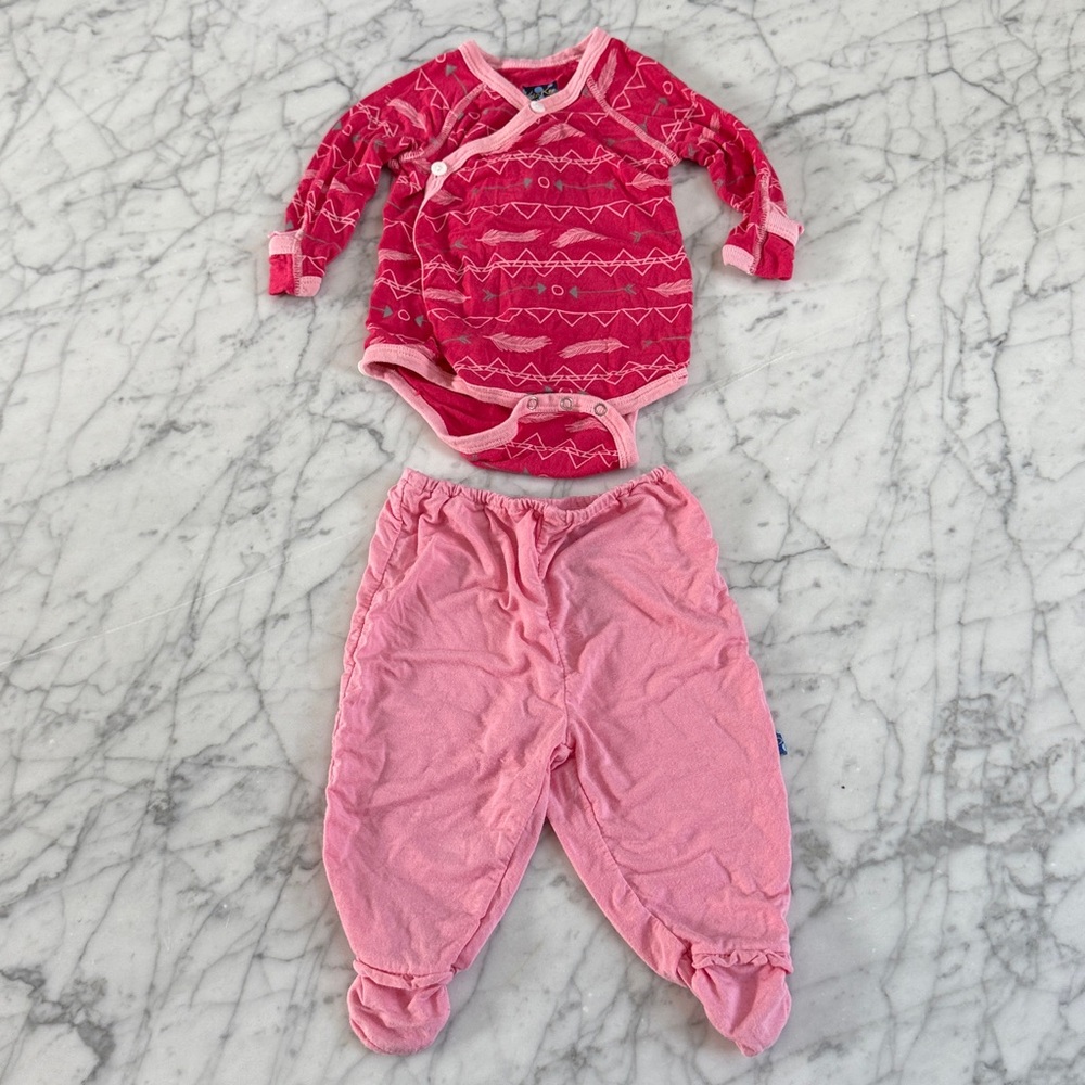 Kickee Pants Bamboo Set Kimono Pant size 3-6 Mo Boho Feather